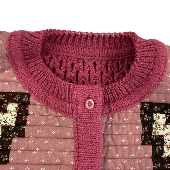Handmade Quilted Pink Teddy Bear Heart Cottagecore Hippie Cardigan Medium - Picture 6 of 14
